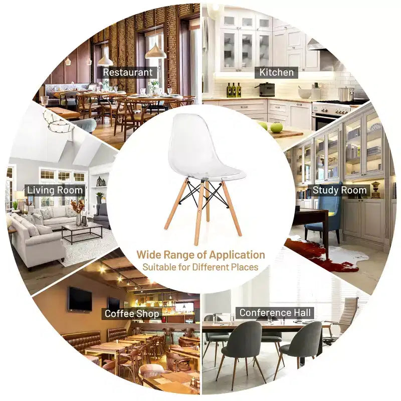 Lot de 4 chaises de salle à manger Costway modernes en plastique avec assise transparente et pieds en bois