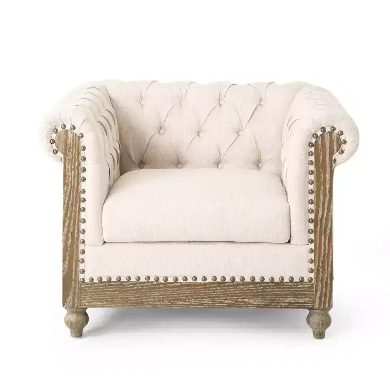 Fauteuil club en tissu capitonné Castalia Chesterfield avec clous décoratifs – Christopher Knight Home