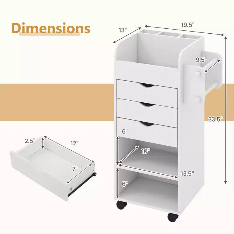 Meuble de rangement pour loisirs créatifs Costway, chariot de service mobile avec tiroirs et étagères, blanc