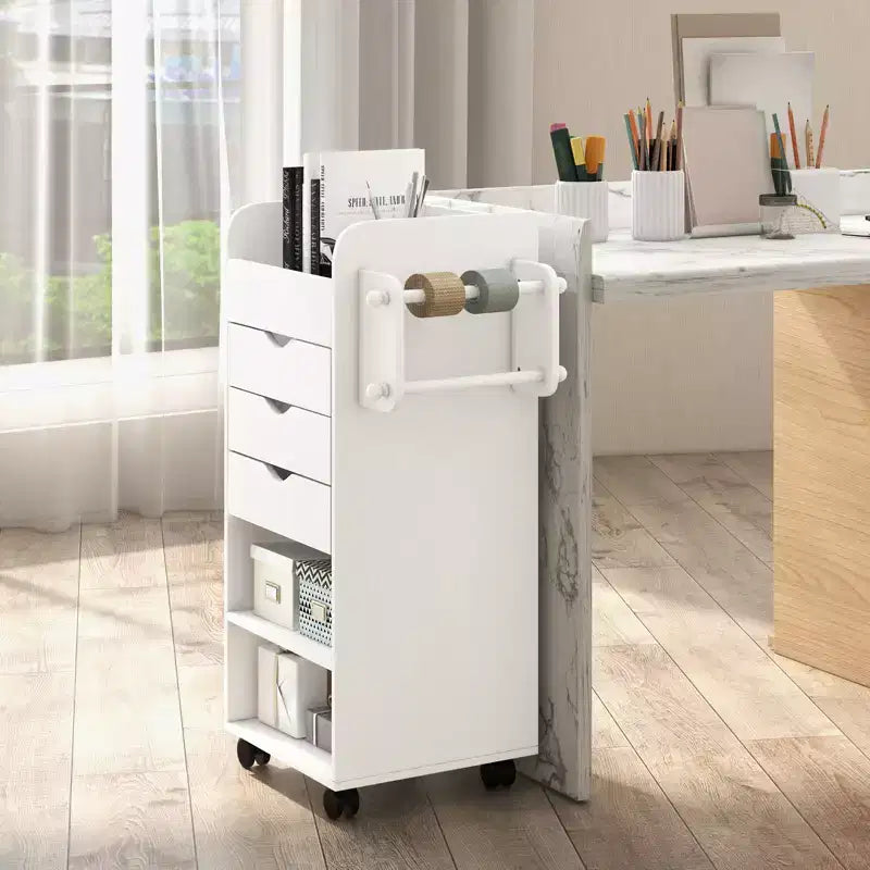 Meuble de rangement pour loisirs créatifs Costway, chariot de service mobile avec tiroirs et étagères, blanc