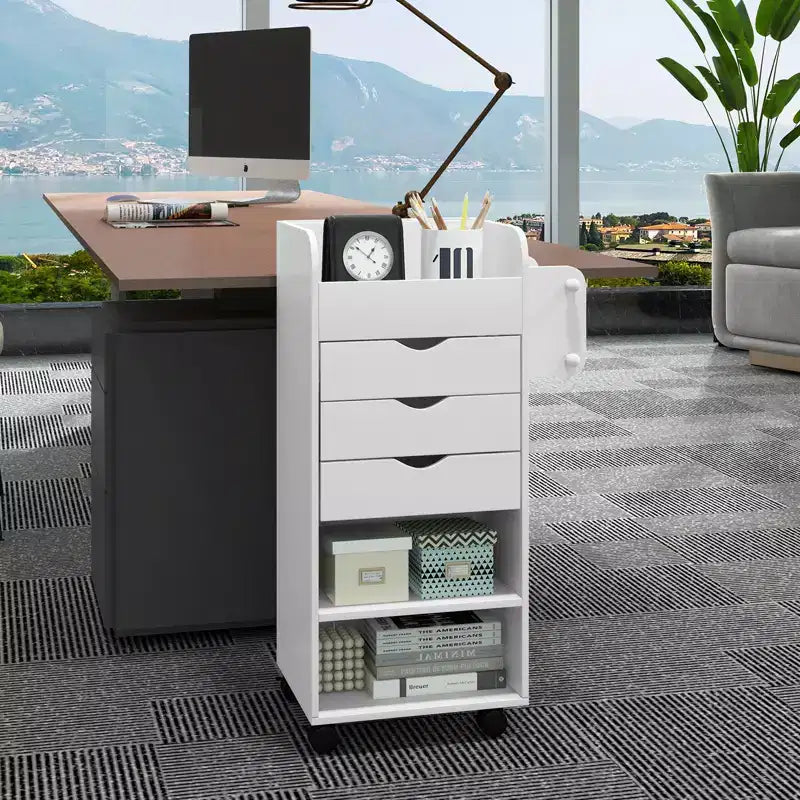 Meuble de rangement pour loisirs créatifs Costway, chariot de service mobile avec tiroirs et étagères, blanc