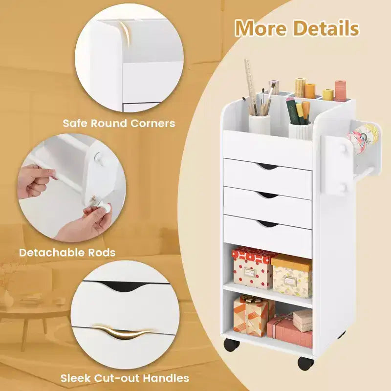 Meuble de rangement pour loisirs créatifs Costway, chariot de service mobile avec tiroirs et étagères, blanc