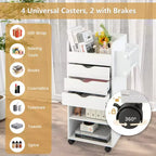 Meuble de rangement pour loisirs créatifs Costway, chariot de service mobile avec tiroirs et étagères, blanc