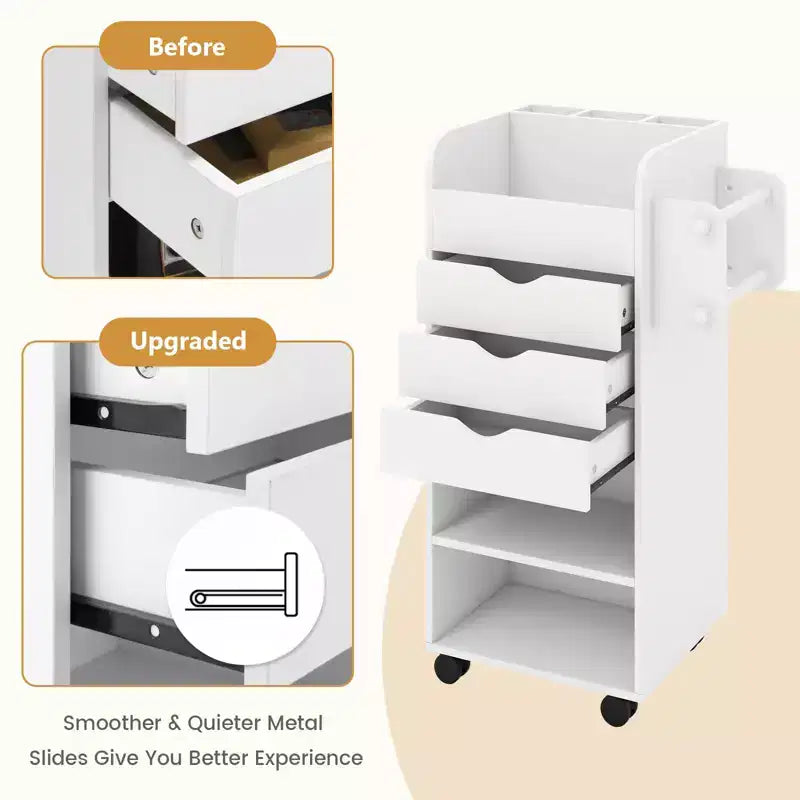 Meuble de rangement pour loisirs créatifs Costway, chariot de service mobile avec tiroirs et étagères, blanc
