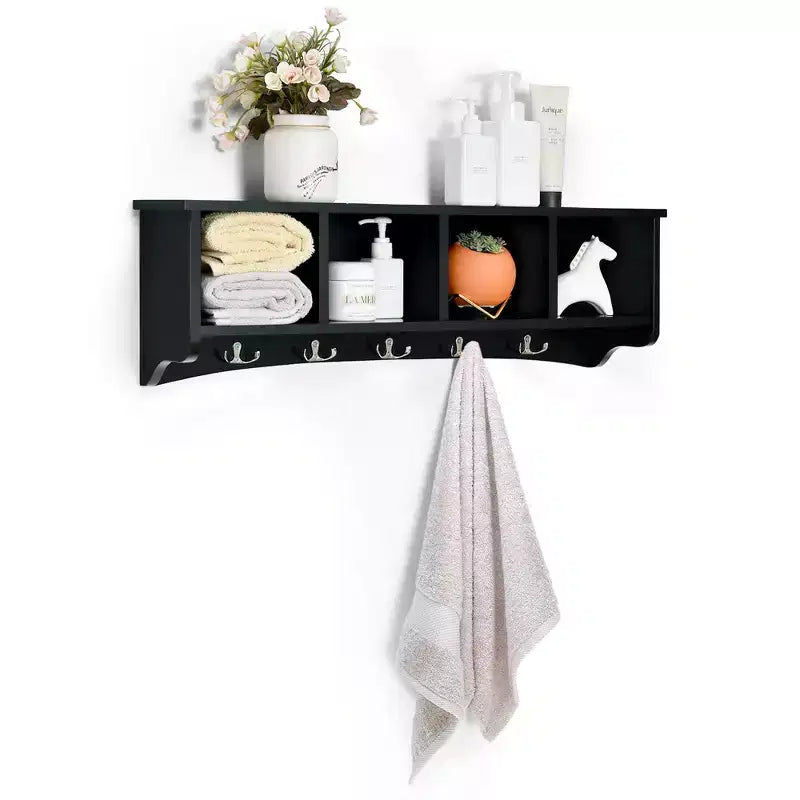 Meuble de rangement mural avec étagère et patères Costway
