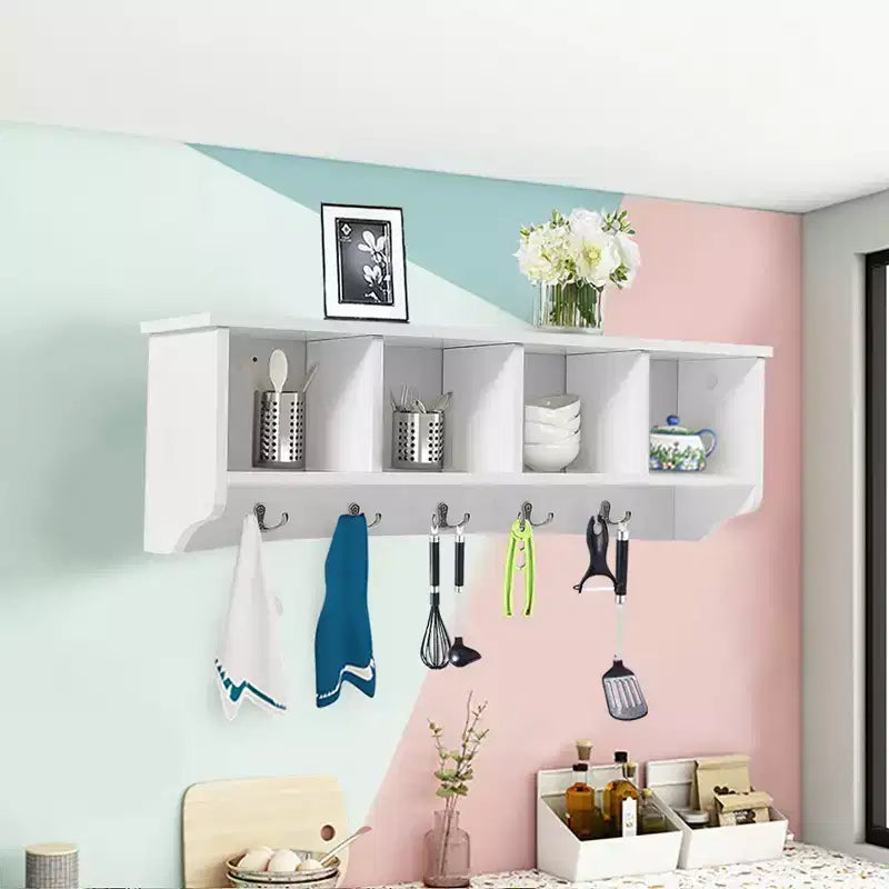 Meuble de rangement mural avec étagère et patères Costway