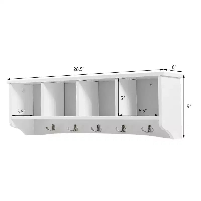 Meuble de rangement mural avec étagère et patères Costway