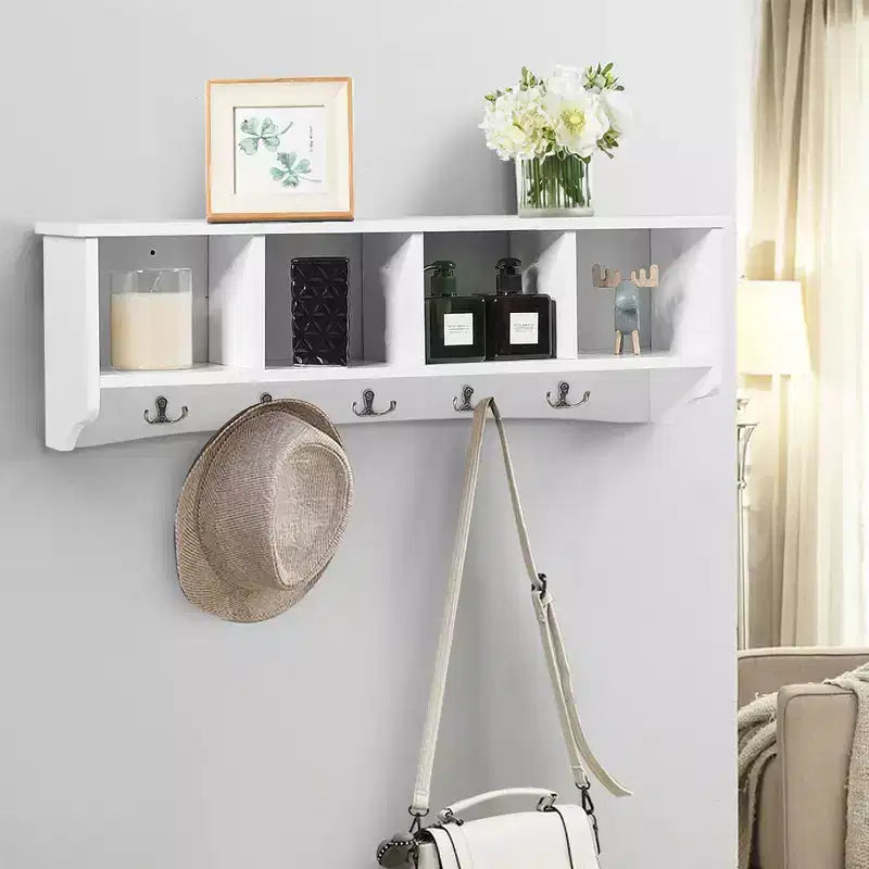 Meuble de rangement mural avec étagère et patères Costway