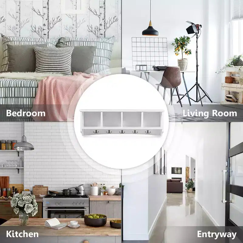 Meuble de rangement mural avec étagère et patères Costway