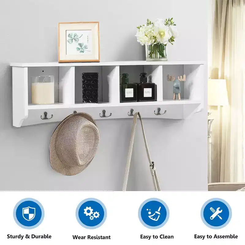Meuble de rangement mural avec étagère et patères Costway