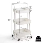 Costway Chariot Roulant à 3 Niveaux avec Roues, Poignée Pratique et Paniers de Rangement en ABS, Blanc