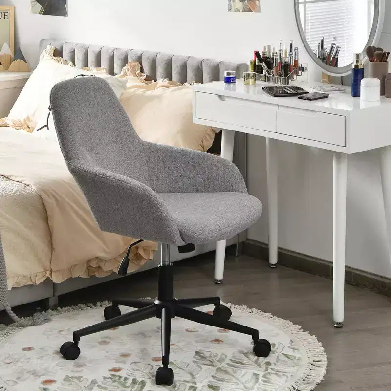 Costway Chaise de bureau en lin avec accoudoirs, réglable et pivotante