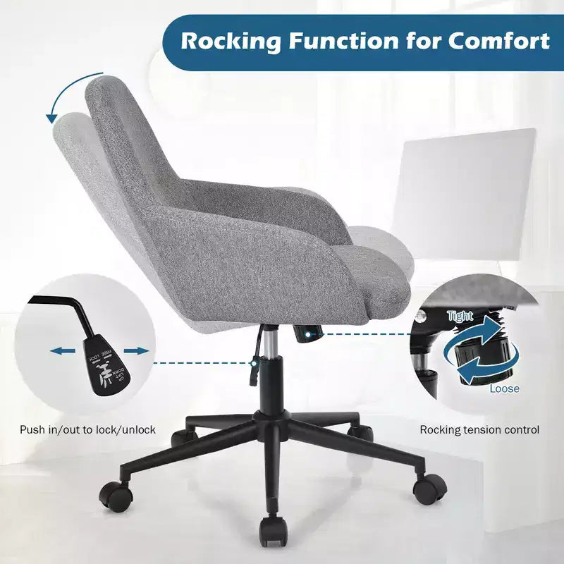 Costway Chaise de bureau en lin avec accoudoirs, réglable et pivotante