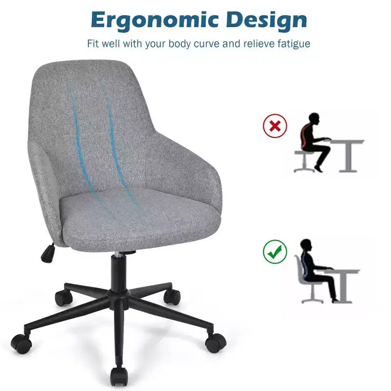 Costway Chaise de bureau en lin avec accoudoirs, réglable et pivotante