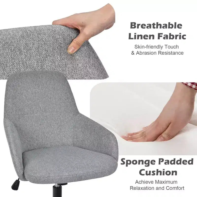 Costway Chaise de bureau en lin avec accoudoirs, réglable et pivotante