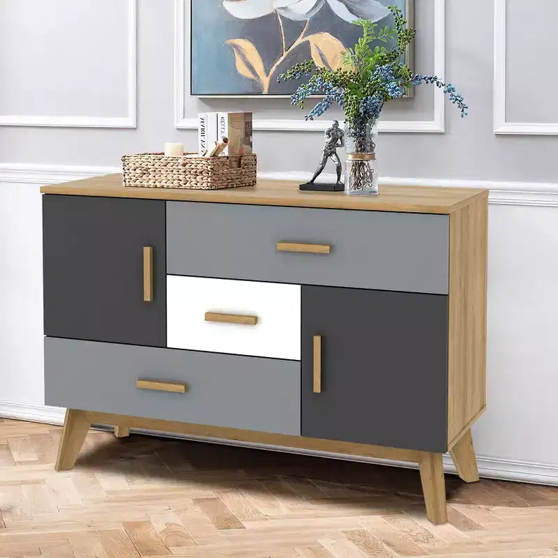 Costway Meuble de Rangement sur Pied, Armoire de Sol Moderne avec 2 Portes et 3 Tiroirs