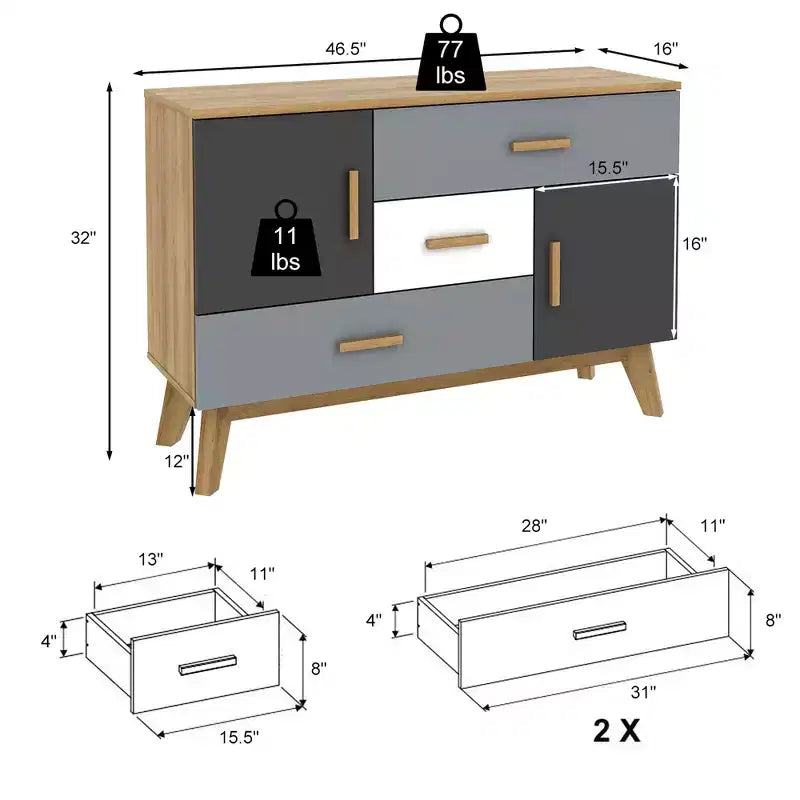 Costway Meuble de Rangement sur Pied, Armoire de Sol Moderne avec 2 Portes et 3 Tiroirs