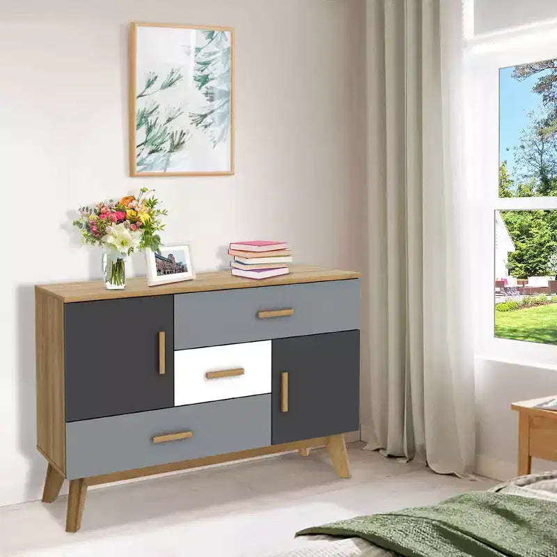 Costway Meuble de Rangement sur Pied, Armoire de Sol Moderne avec 2 Portes et 3 Tiroirs
