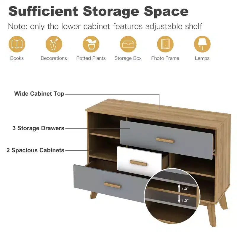 Costway Meuble de Rangement sur Pied, Armoire de Sol Moderne avec 2 Portes et 3 Tiroirs