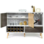 Buffet de cuisine Costway style Mid-Century avec meuble de rangement en bois, porte-bouteilles et porte-verres