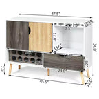 Buffet de cuisine Costway style Mid-Century avec meuble de rangement en bois, porte-bouteilles et porte-verres