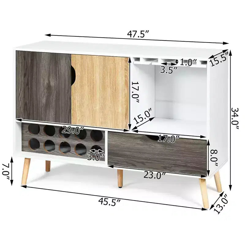 Buffet de cuisine Costway style Mid-Century avec meuble de rangement en bois, porte-bouteilles et porte-verres