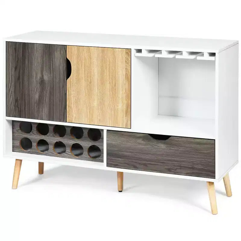 Buffet de cuisine Costway style Mid-Century avec meuble de rangement en bois, porte-bouteilles et porte-verres