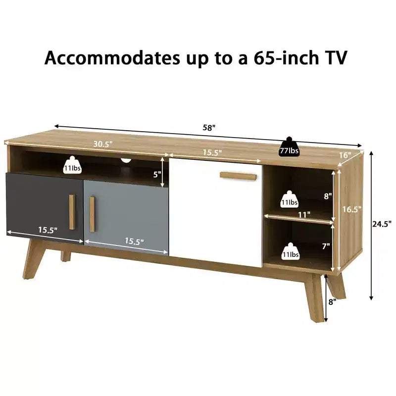 Meuble TV Costway pour téléviseurs jusqu'à 65 pouces, console de centre de divertissement avec étagère réglable