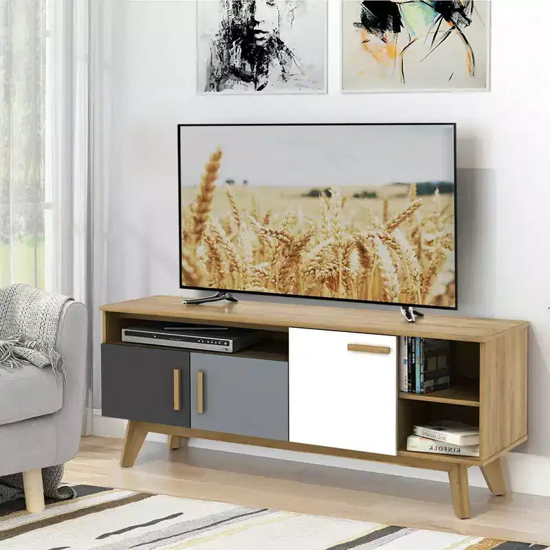 Meuble TV Costway pour téléviseurs jusqu'à 65 pouces, console de centre de divertissement avec étagère réglable