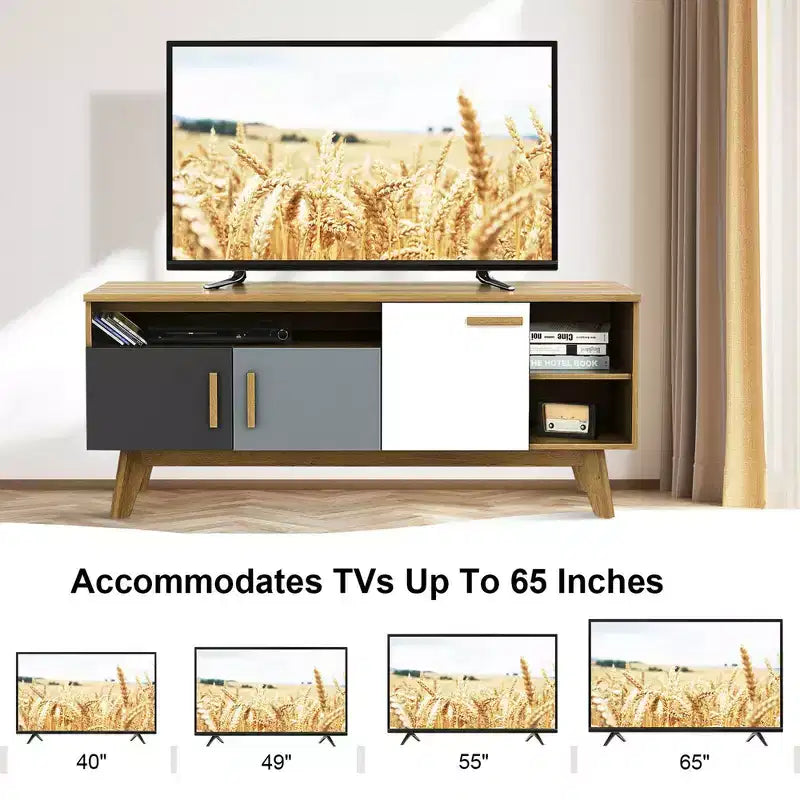 Meuble TV Costway pour téléviseurs jusqu'à 65 pouces, console de centre de divertissement avec étagère réglable