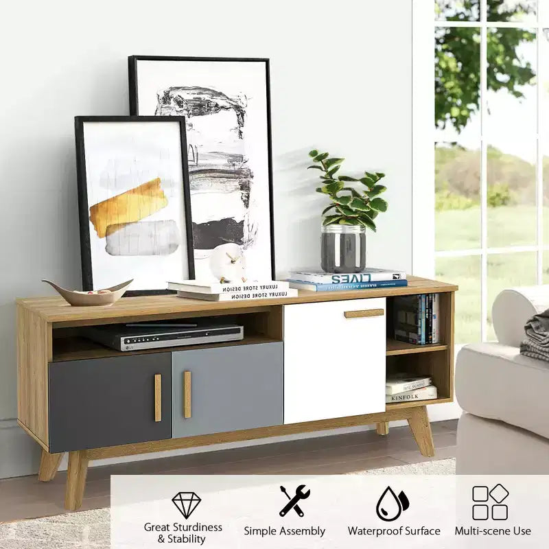 Meuble TV Costway pour téléviseurs jusqu'à 65 pouces, console de centre de divertissement avec étagère réglable