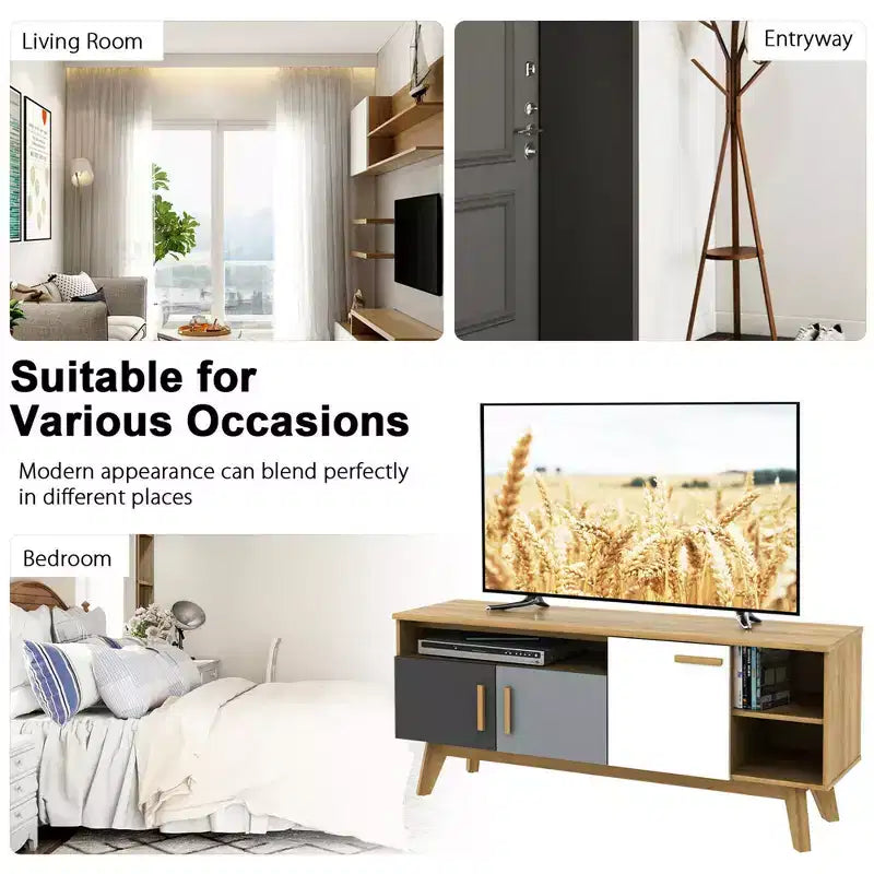 Meuble TV Costway pour téléviseurs jusqu'à 65 pouces, console de centre de divertissement avec étagère réglable