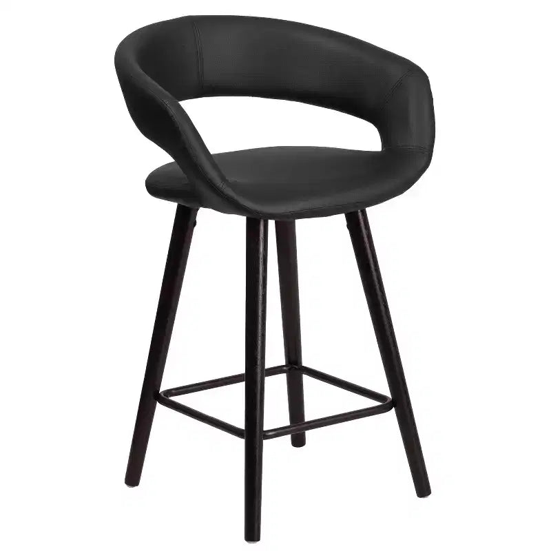 Merrick Lane 24 Inch Wood Ultramodern Bar Counter Stool With Black Upholstered Seat