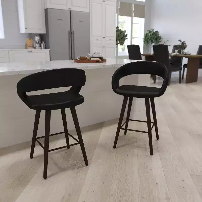 Tabouret de bar ultra-moderne Merrick Lane 24 pouces en bois avec siège rembourré noir