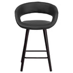 Tabouret de bar ultra-moderne Merrick Lane 24 pouces en bois avec siège rembourré noir