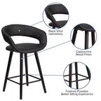 Tabouret de bar ultra-moderne Merrick Lane 24 pouces en bois avec siège rembourré noir