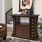 Costway Buffet roulant en bois avec porte-bouteilles et porte-verres