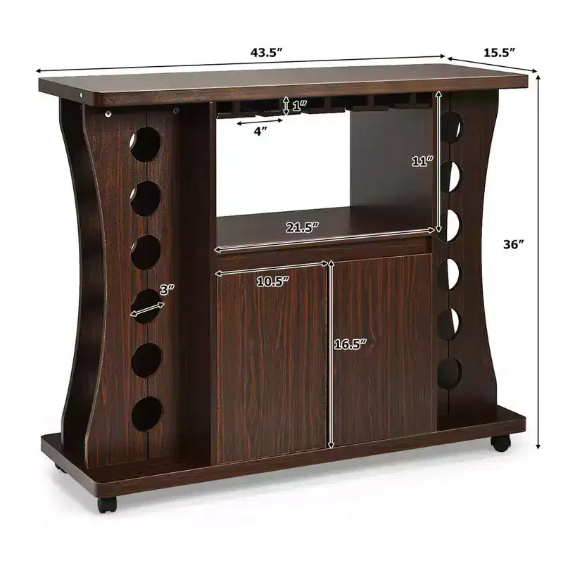 Costway Buffet roulant en bois avec porte-bouteilles et porte-verres