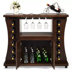 Costway Buffet roulant en bois avec porte-bouteilles et porte-verres