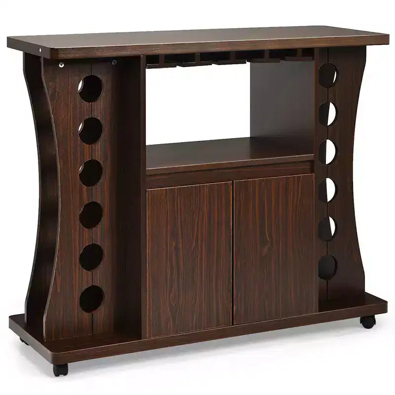Costway Buffet roulant en bois avec porte-bouteilles et porte-verres