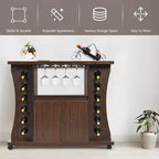 Costway Buffet roulant en bois avec porte-bouteilles et porte-verres