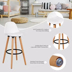 Costway Lot de 2 Tabourets de Bar Mi-Siècle 72,5 cm Chaises de Bar de Salle à Manger avec Siège Rembourré en Cuir Blanc