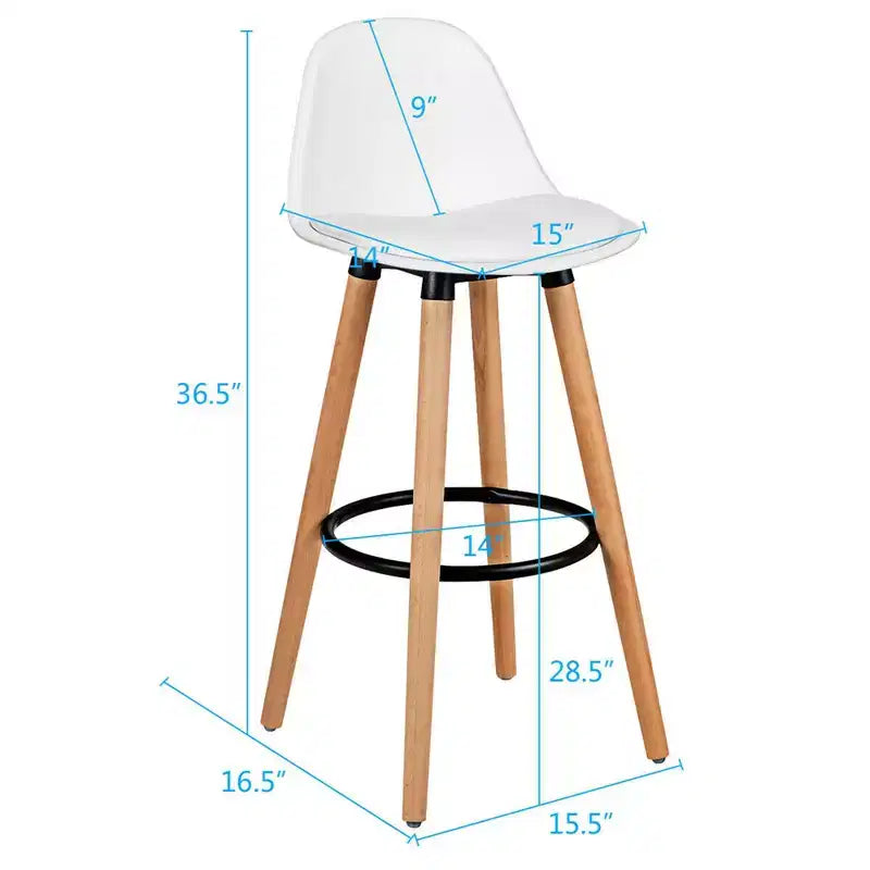 Costway Lot de 2 Tabourets de Bar Mi-Siècle 72,5 cm Chaises de Bar de Salle à Manger avec Siège Rembourré en Cuir Blanc