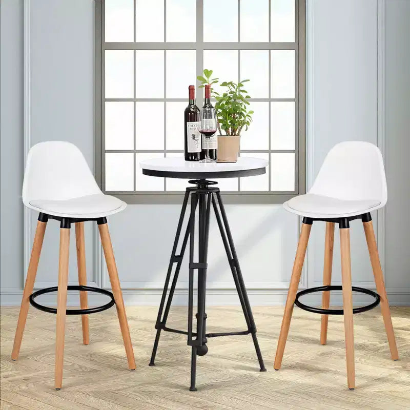 Costway Lot de 2 Tabourets de Bar Mi-Siècle 72,5 cm Chaises de Bar de Salle à Manger avec Siège Rembourré en Cuir Blanc