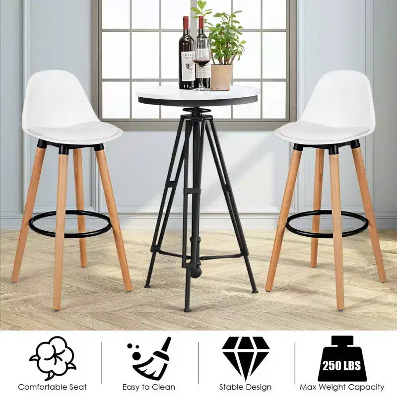 Costway Lot de 2 Tabourets de Bar Mi-Siècle 72,5 cm Chaises de Bar de Salle à Manger avec Siège Rembourré en Cuir Blanc