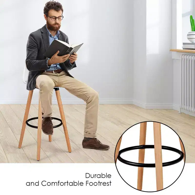 Costway Lot de 2 Tabourets de Bar Mi-Siècle 72,5 cm Chaises de Bar de Salle à Manger avec Siège Rembourré en Cuir Blanc