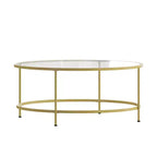 Table basse en verre Newbury Merrick Lane avec cadre rond doré mat et pieds verticaux