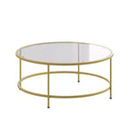 Table basse en verre Newbury Merrick Lane avec cadre rond doré mat et pieds verticaux