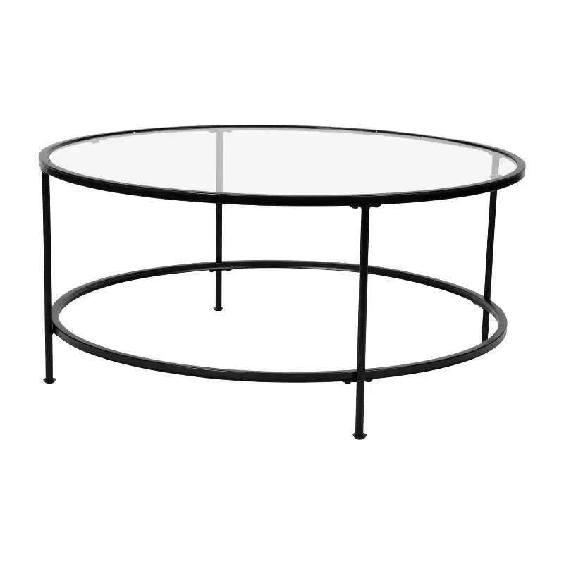 Table basse en verre Newbury Merrick Lane avec cadre rond doré mat et pieds verticaux