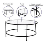 Table basse en verre Newbury Merrick Lane avec cadre rond doré mat et pieds verticaux